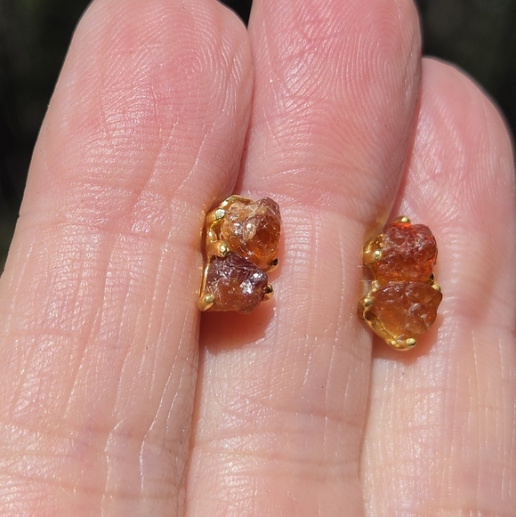 Strawberry/tangerine Raw 2k Tourmaline Sterling & Gold Earrings - Picture 6 of 10